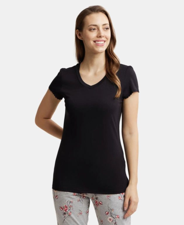 Micro Modal Cotton Relaxed Fit Solid V Neck Half Sleeve T-Shirt