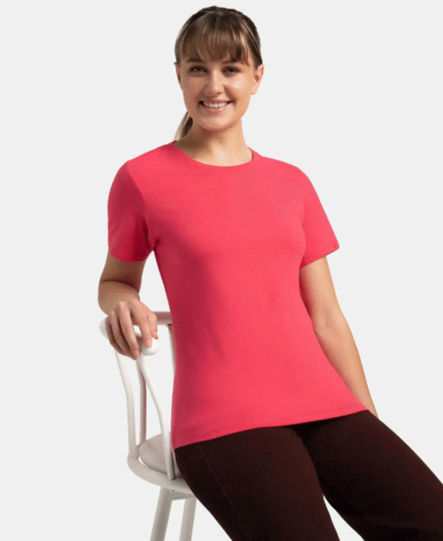 Super Combed Cotton Elastane Stretch Regular Fit Solid Round Neck Half Sleeve T-Shirt - Image 4
