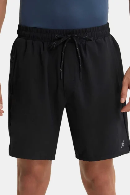 Recycled Microfiber Elastane Stretch Solid Shorts with Zipper Pockets and StayFresh Treatment - Black
