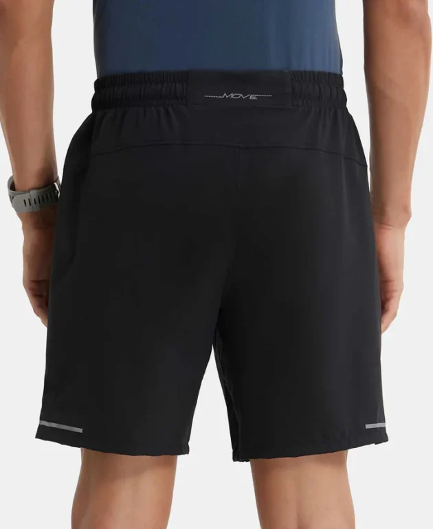Recycled Microfiber Elastane Stretch Solid Shorts with Zipper Pockets and StayFresh Treatment - Black - Image 2