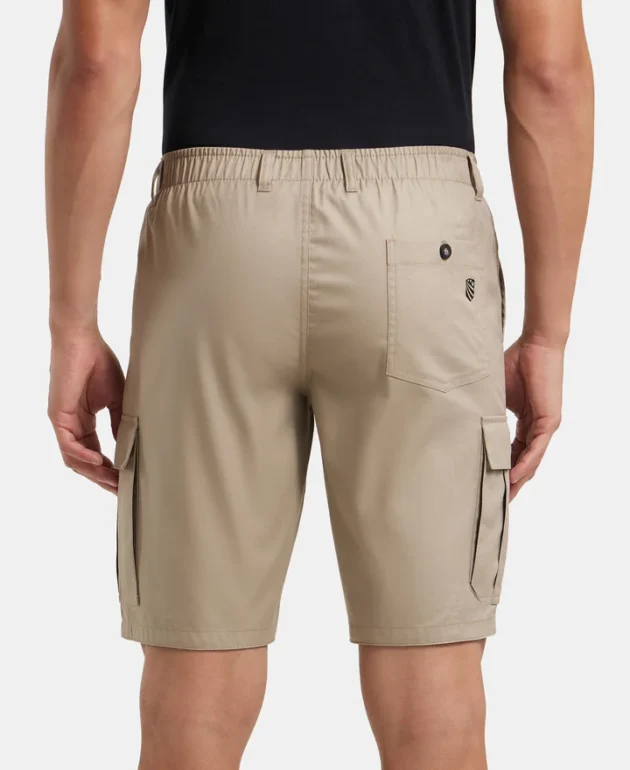 Super Combed Mercerised Cotton Woven Straight Fit Cargo Shorts - Khaki - Image 2