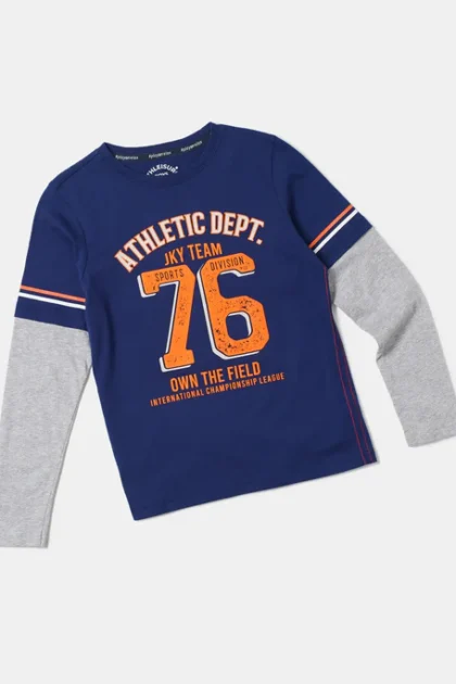 Boy's Super Combed Cotton Graphic Printed Full Sleeve T-Shirt